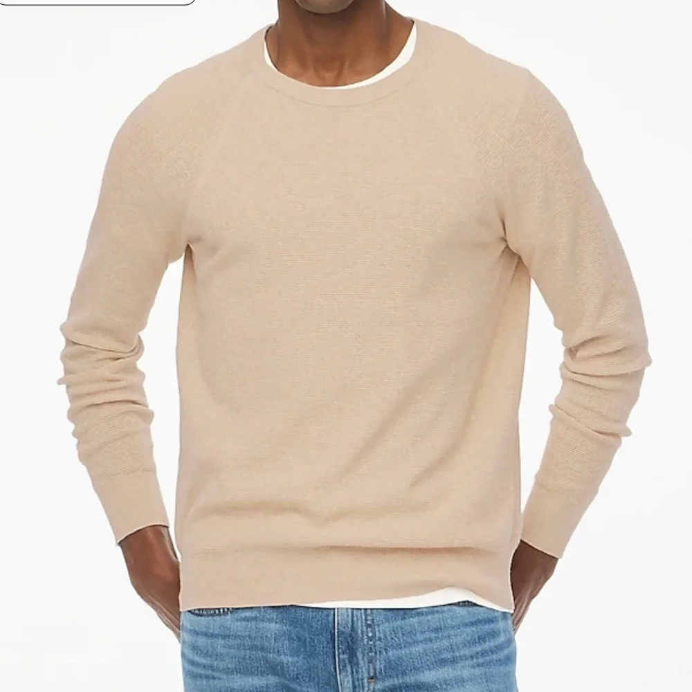 J crew heather light khaki Cotton seed-stitch crewneck sweater